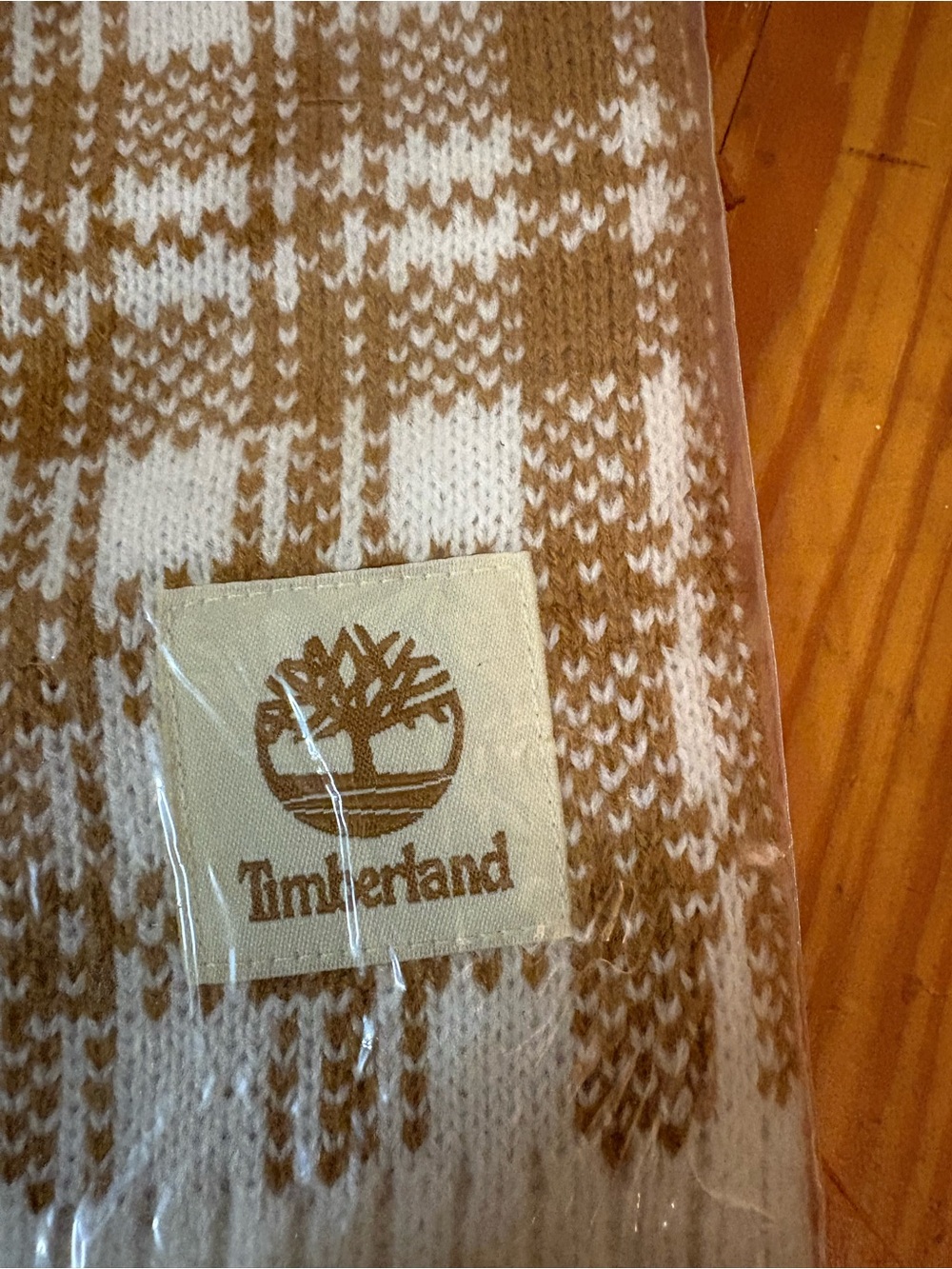 Timberland Tan & White Patterned Knit Throw Blanket